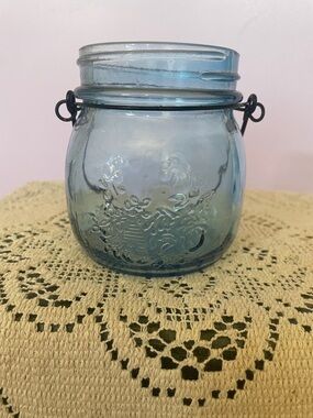 Blue Embossed Glass Jar with Wire Handle - Home Accents